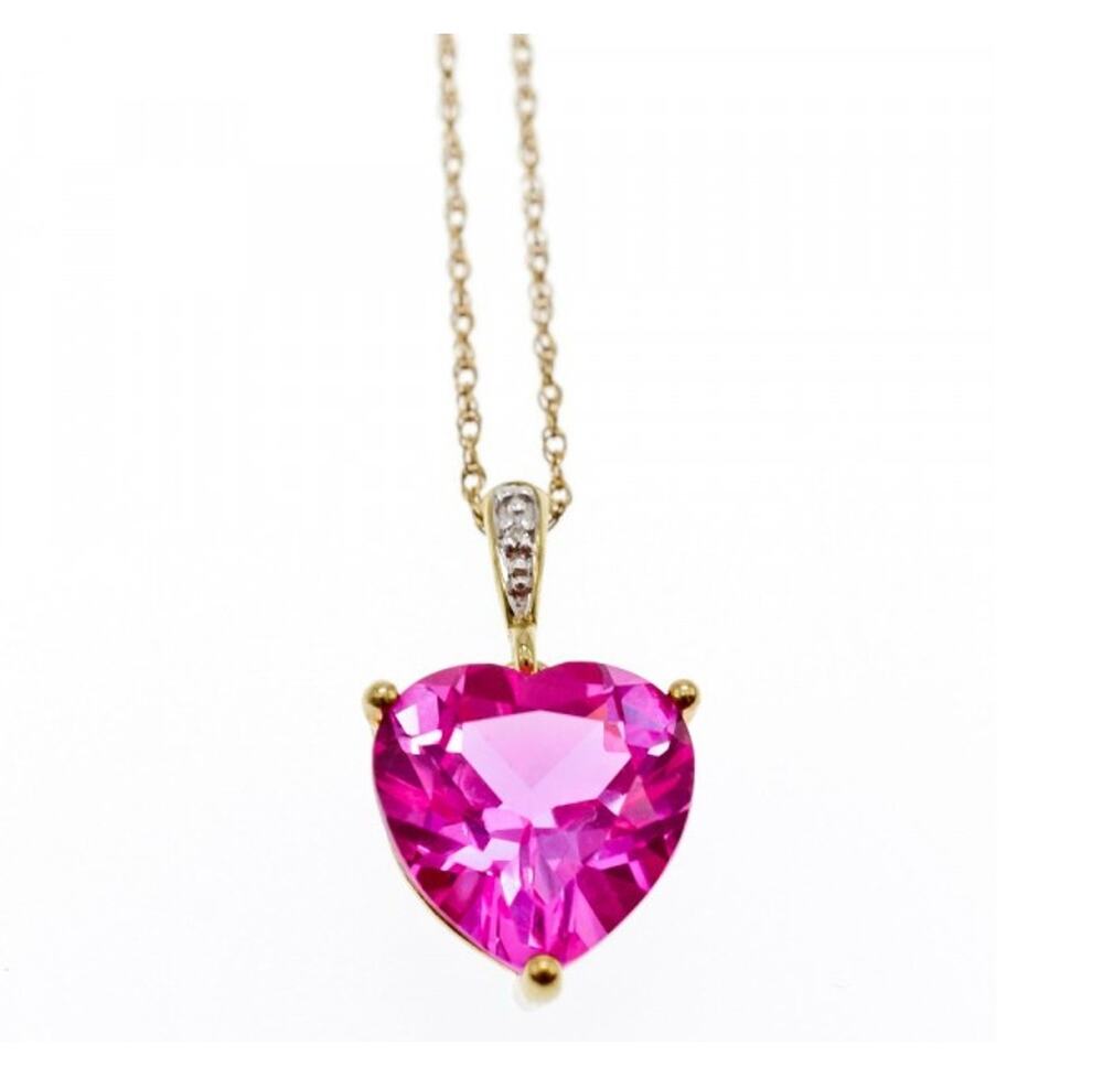10K Yellow Gold Pink Sapphire & Diamond Pendant